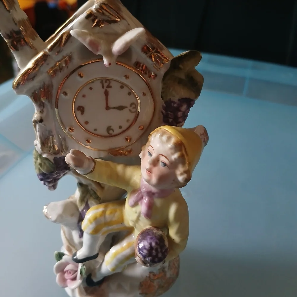 Camille Naudot Porcelain Elf Planter Clock Boy Vintage Japan